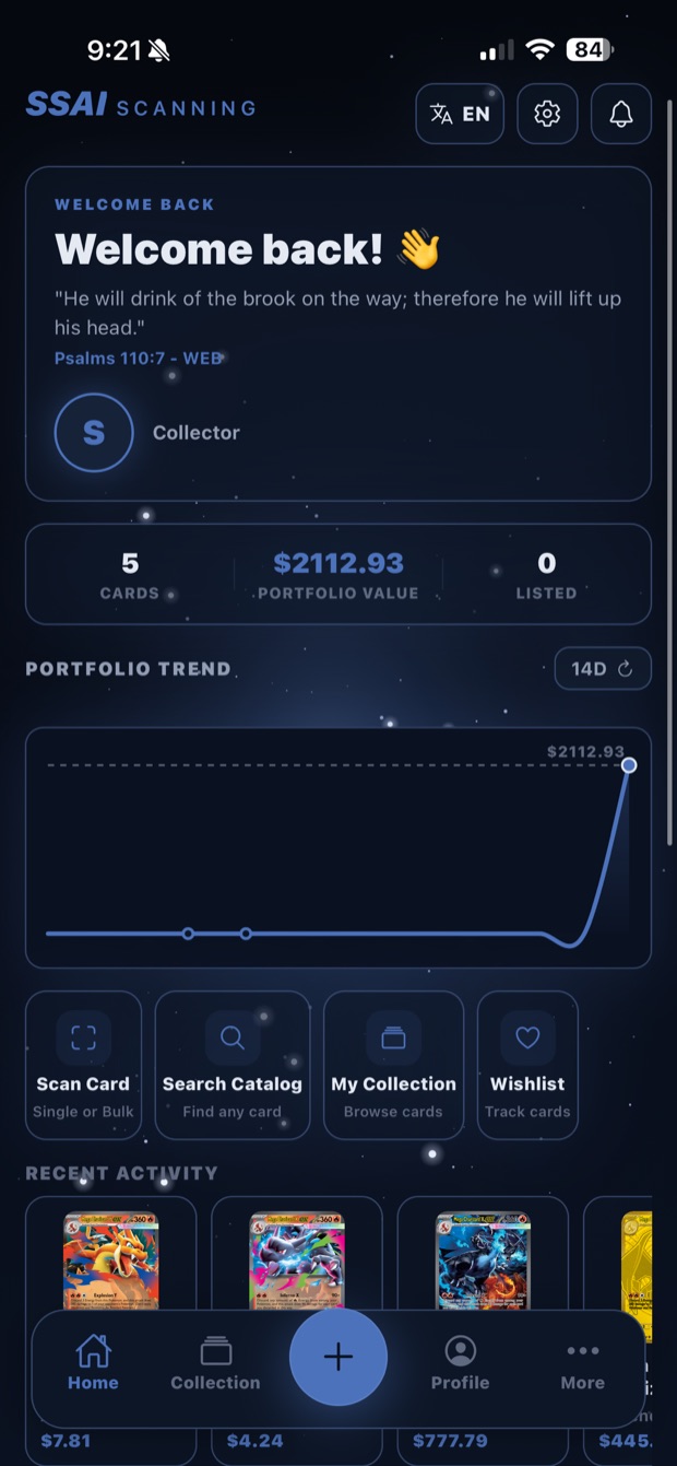 SSAI Scanning home screen showing portfolio value and trend