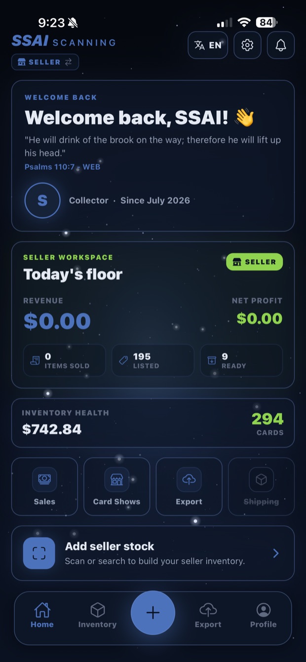 Seller workspace home with revenue and inventory health